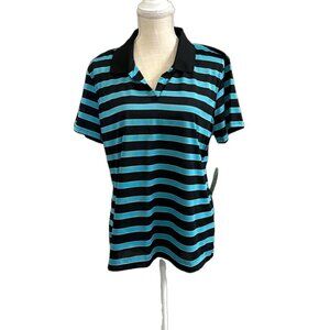 NWT Women's Bolle' Golf Black/Teal Striped Golf Polo.  Size XL